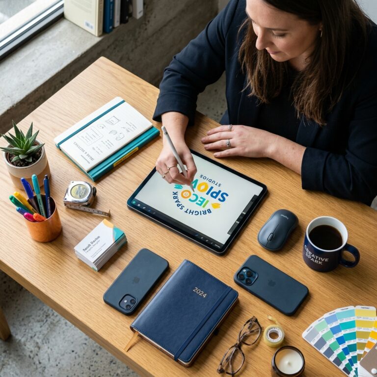 Flat lay of graphic design tools