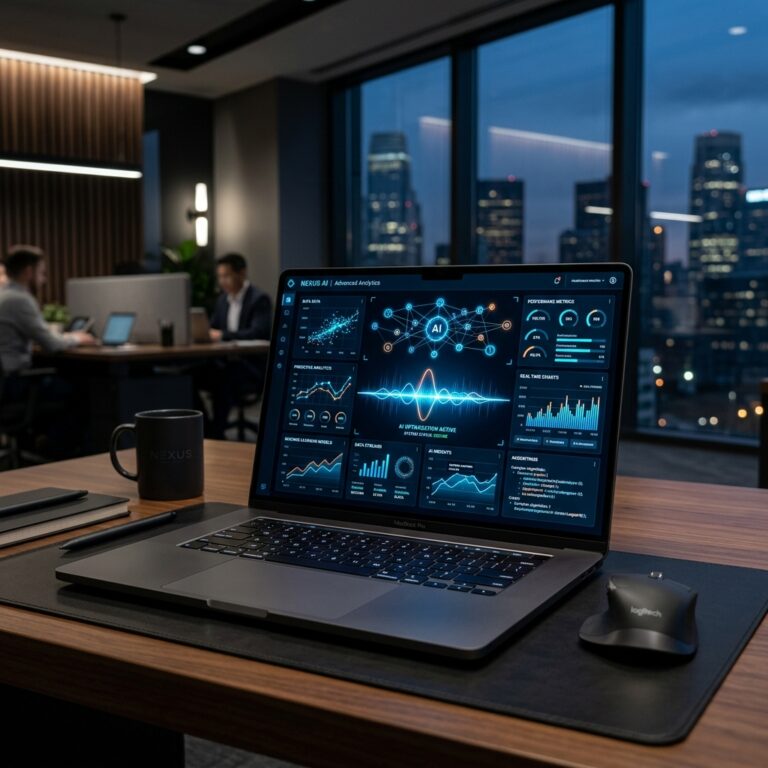 Glowing AI interface on laptop