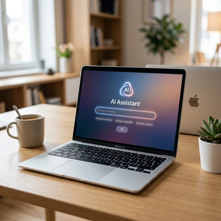 Minimalist AI search interface on laptop