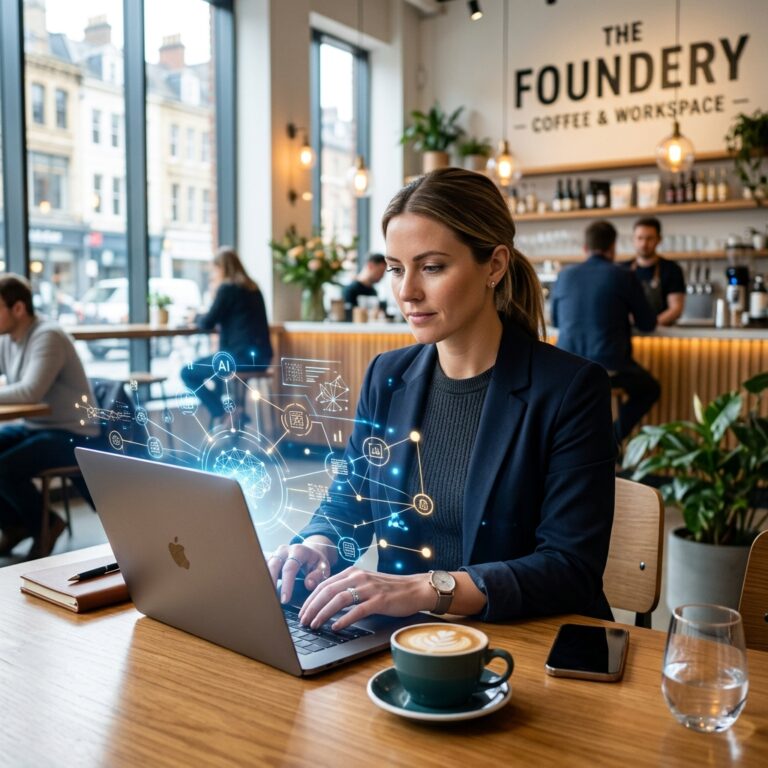 Freelancer using AI on laptop