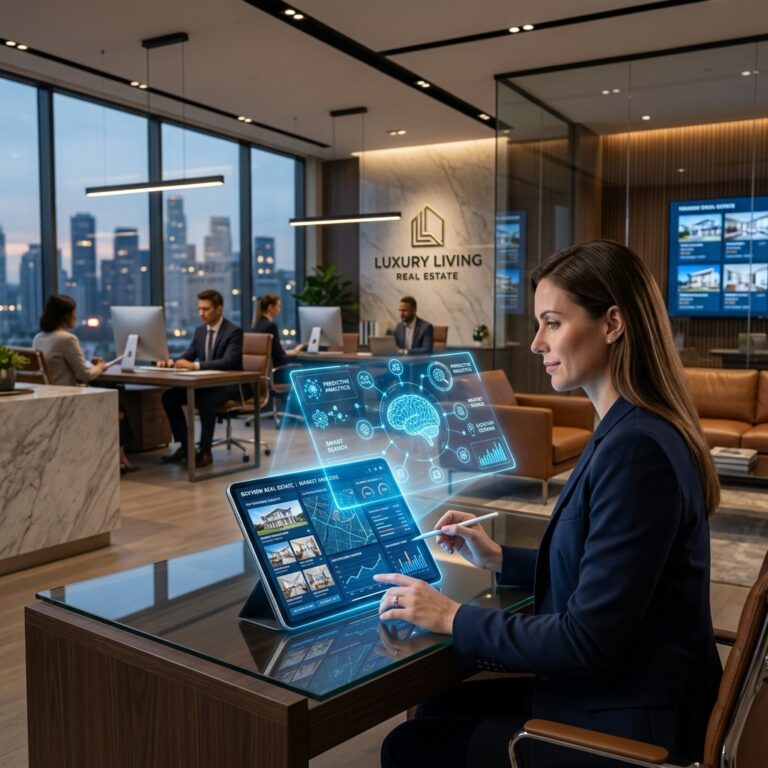 Real estate office with AI holograms