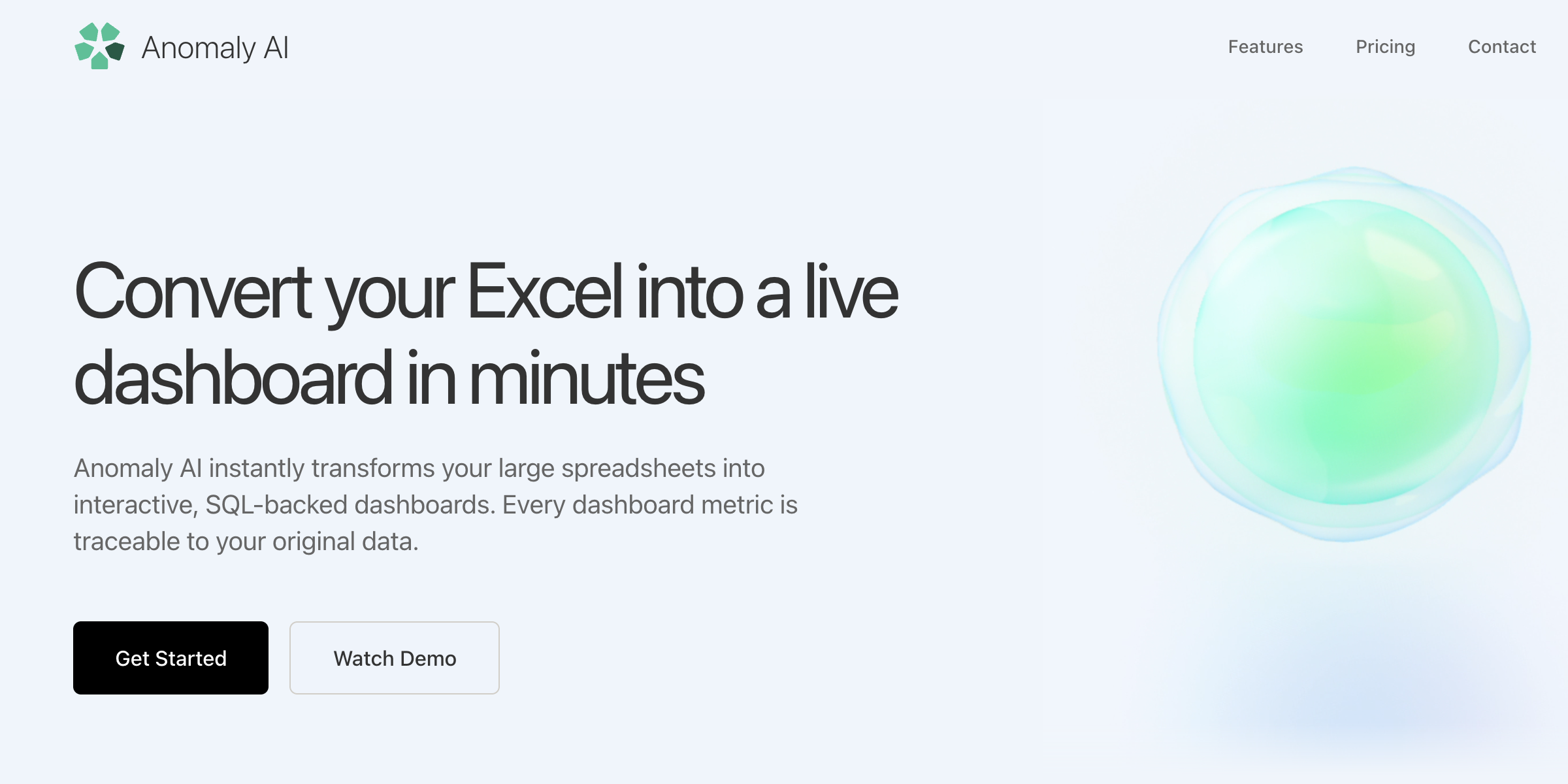 Anomaly AI data analysis and business intelligence workspace preview